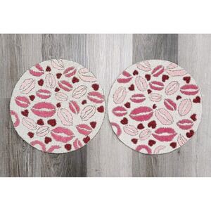 Valentines Day Pink Red Lips Heart Beaded Placemat Charger Placemats 2‎ Pc 15"